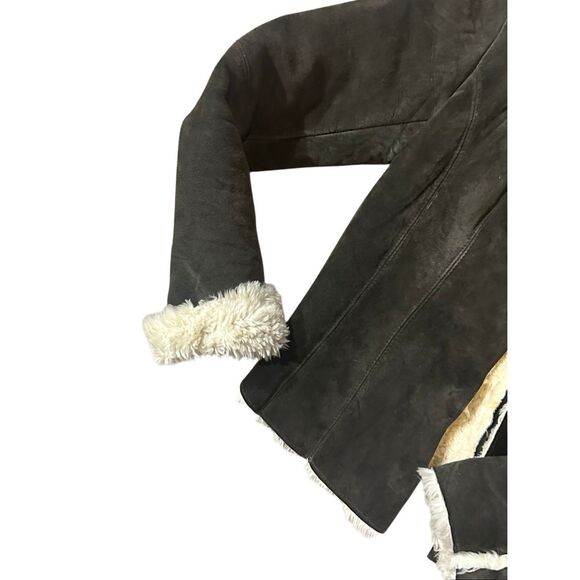 Express vintage suede leather Sherpa lined jacket M - Picture 6 of 12